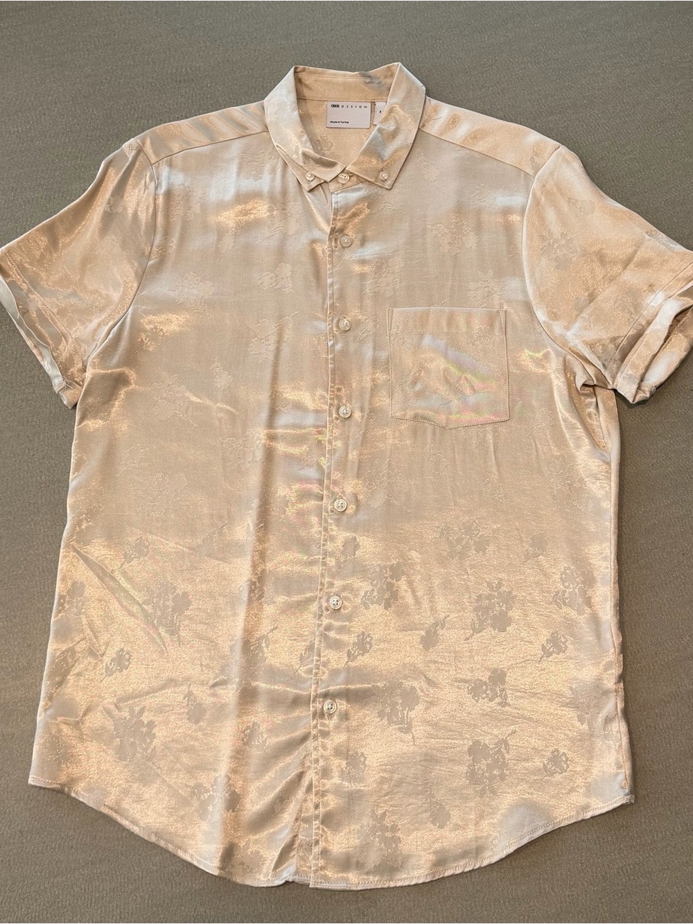 ASOS Short-Sleeve Satin Floral Button-Down Shirt - Pearl